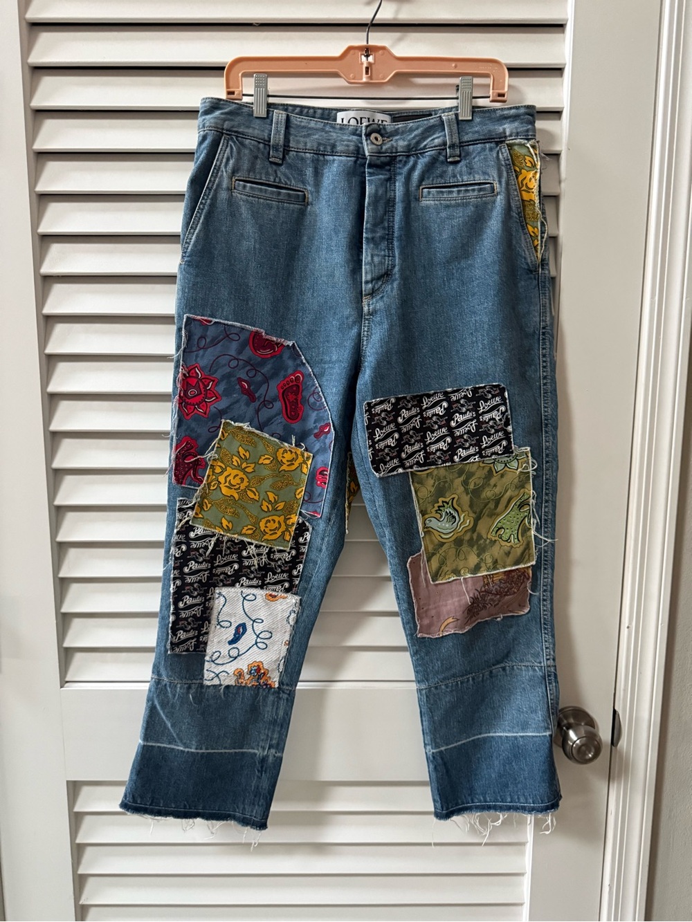 Loewe X Paula’s Ibiza Patchwork Blue Denim Jeans Multicolor Fabric Panels SS19